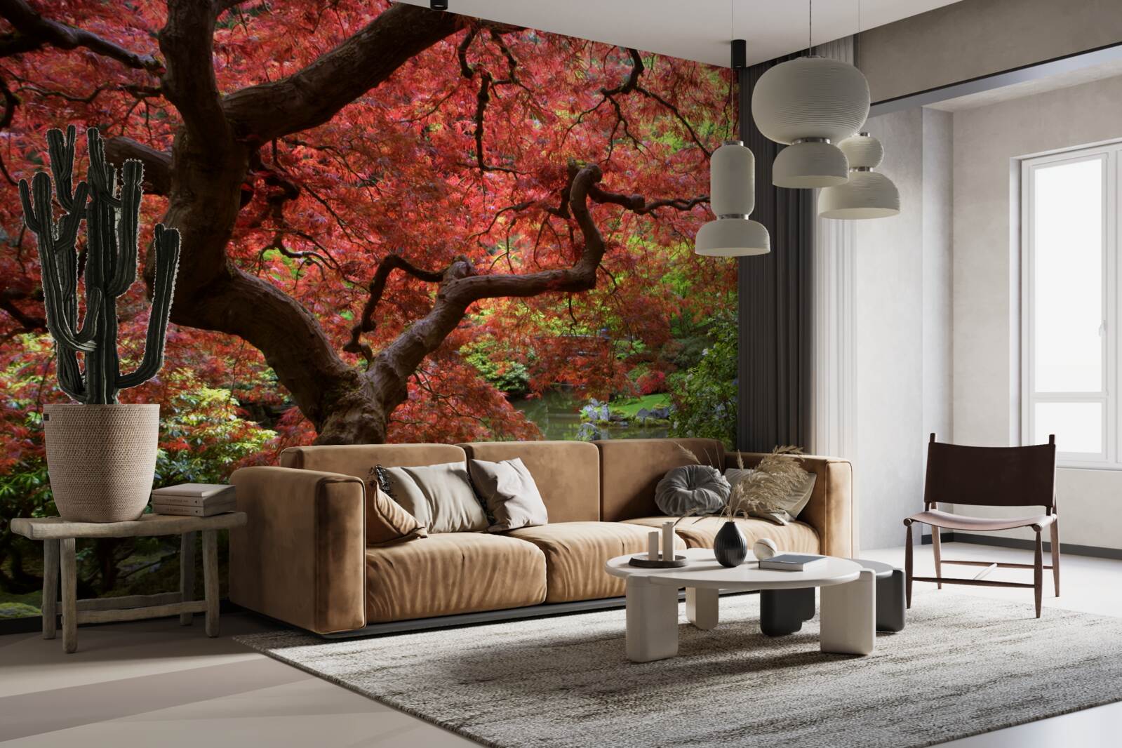 Fotobehang Japanse esdoorn bij de vijver in de herfst