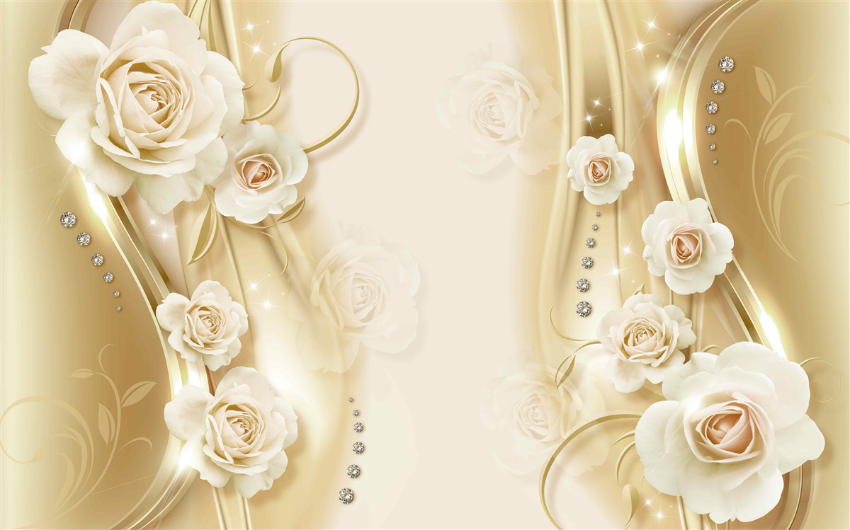 Fotobehang witte rozen op bruine achtergrond