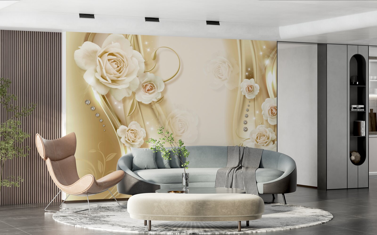 Fotobehang witte rozen op bruine achtergrond