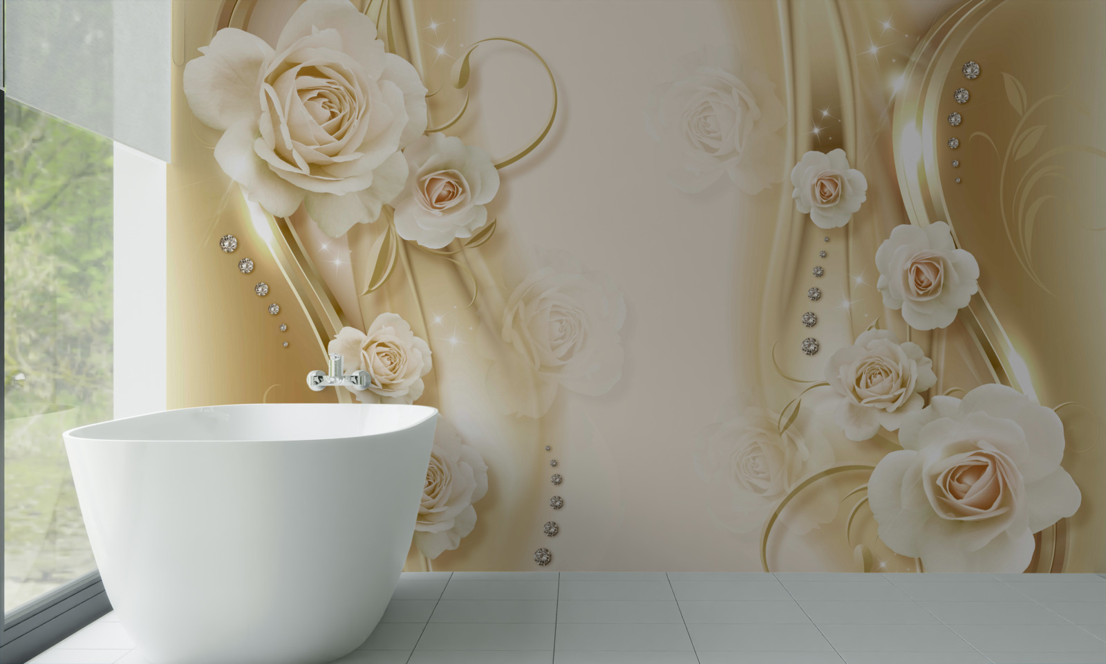 Fotobehang witte rozen op bruine achtergrond