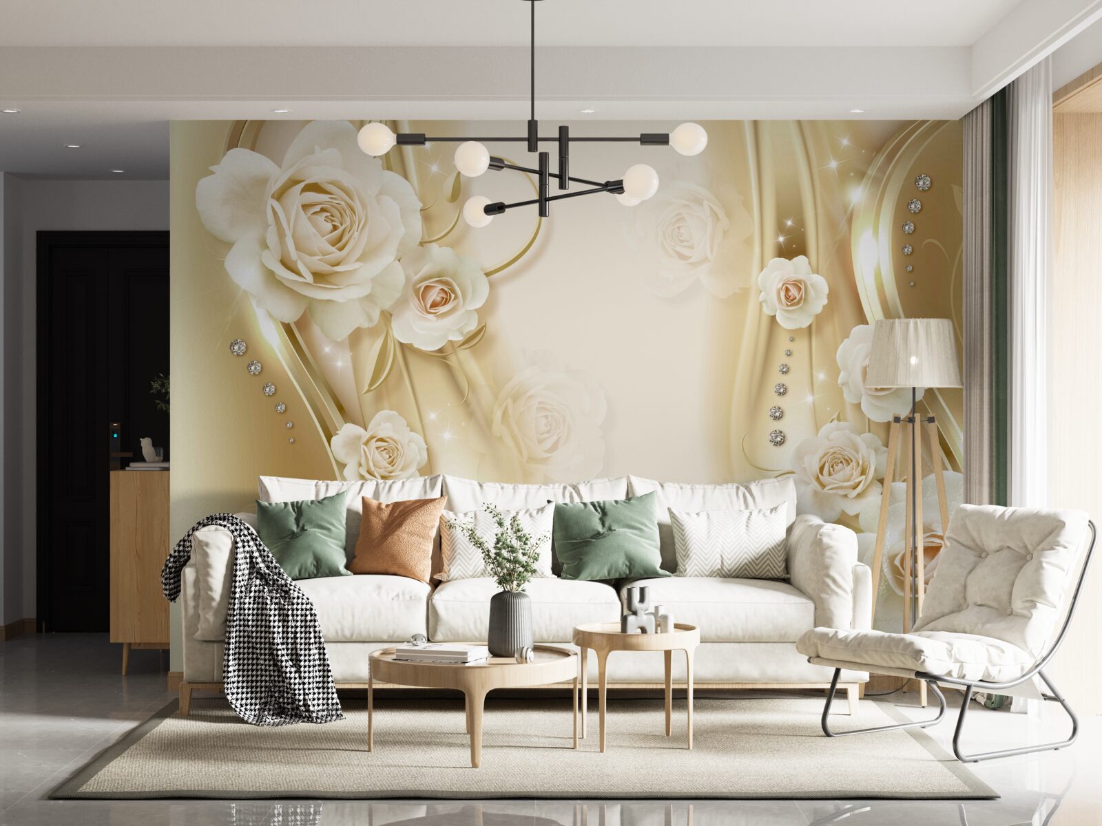 Fotobehang witte rozen op bruine achtergrond