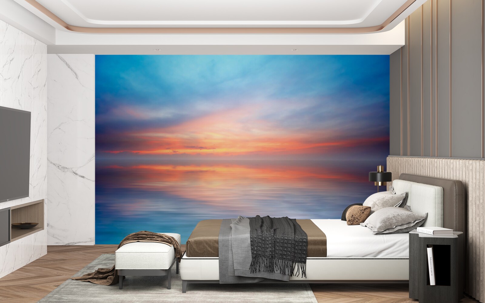 Fotobehang zonsondergang kalm op zee