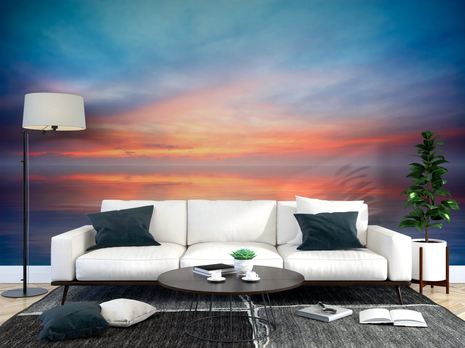 Fotobehang zonsondergang kalm op zee