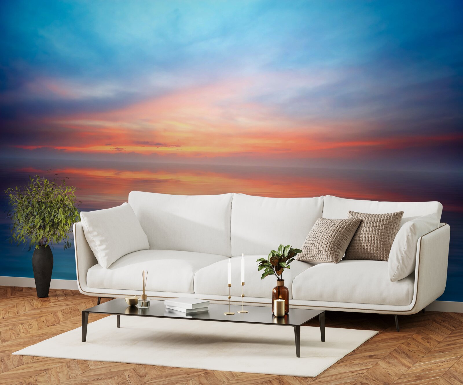 Fotobehang zonsondergang kalm op zee