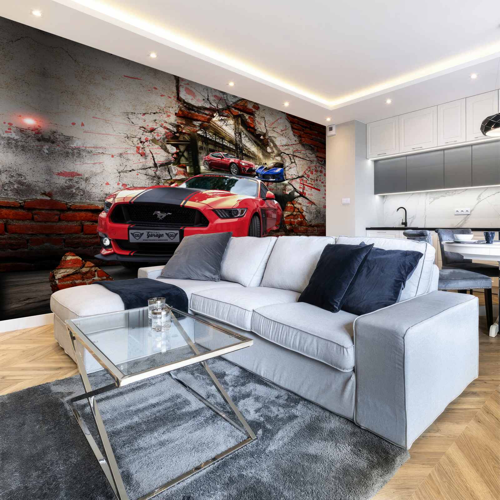 Fotobehang mustang rood aan de muur