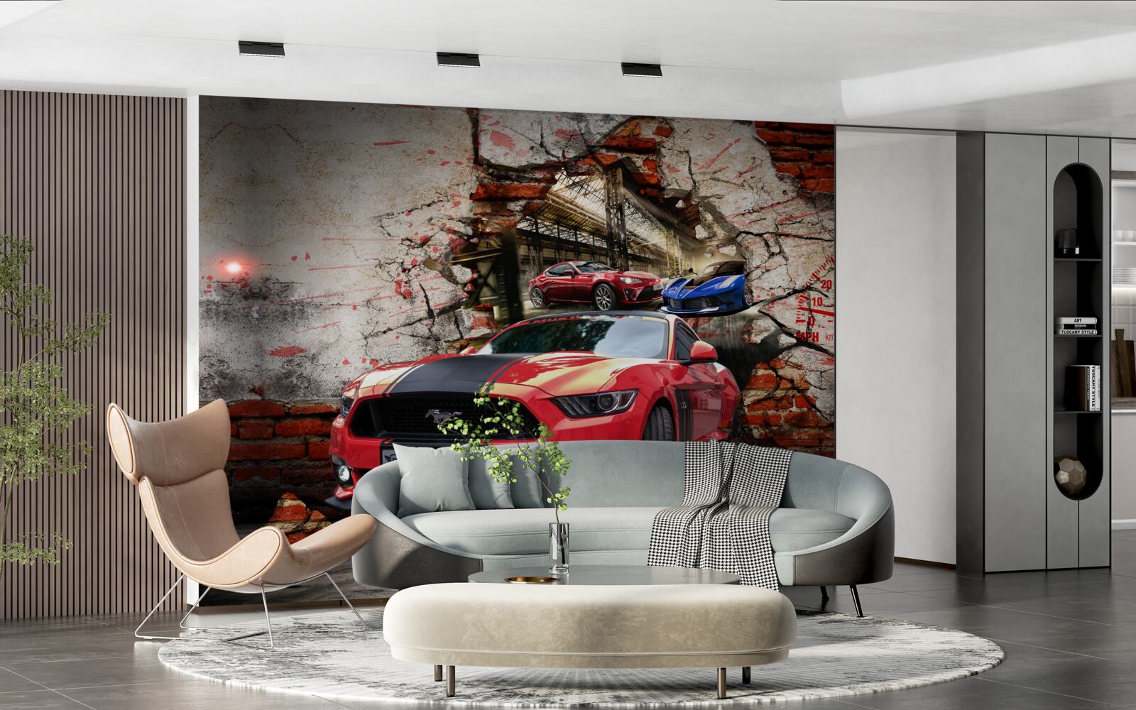 Fotobehang mustang rood aan de muur