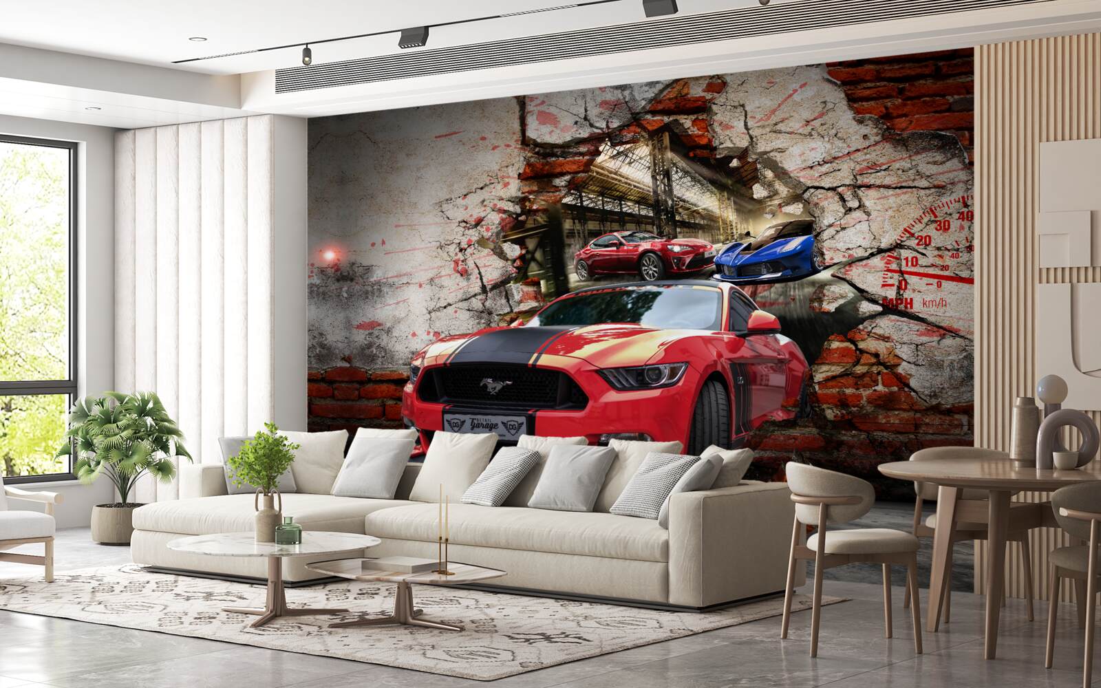 Fotobehang mustang rood aan de muur