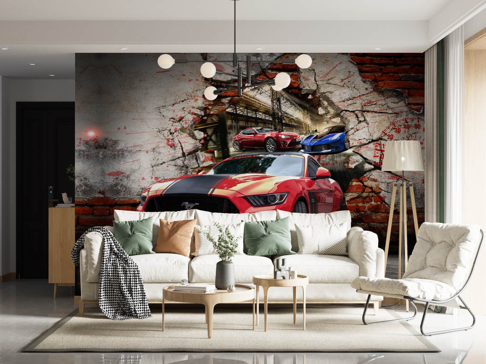 Fotobehang mustang rood aan de muur