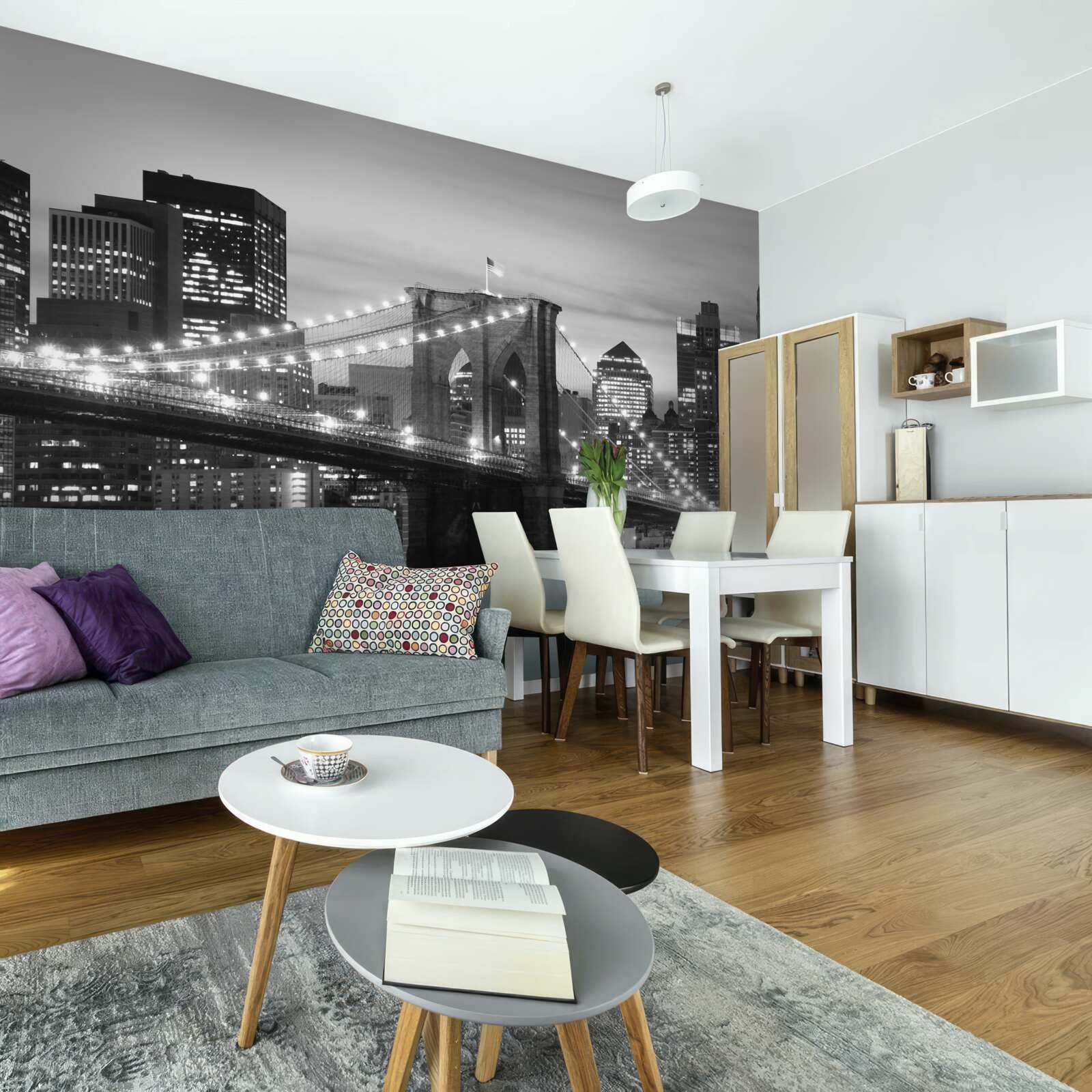 Fotobehang brooklyn bridge in zwart-wit