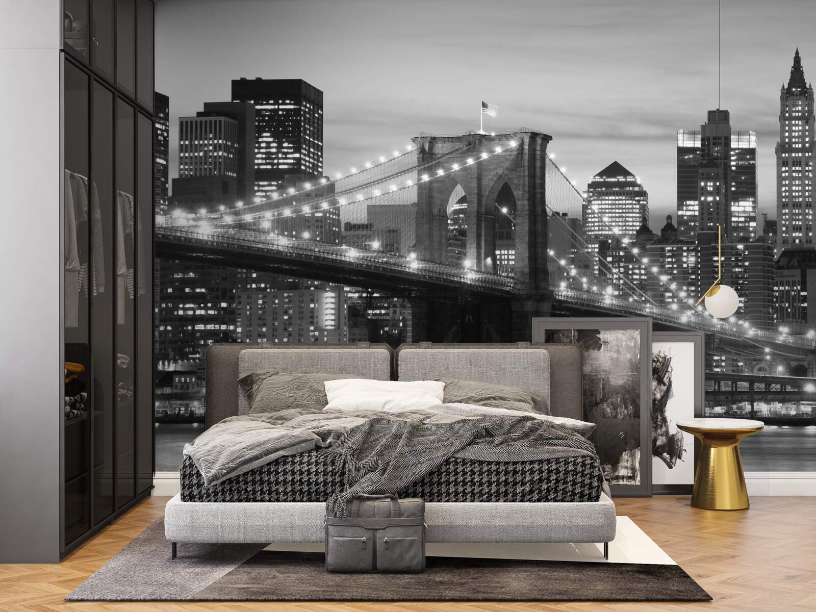 Fotobehang brooklyn bridge in zwart-wit