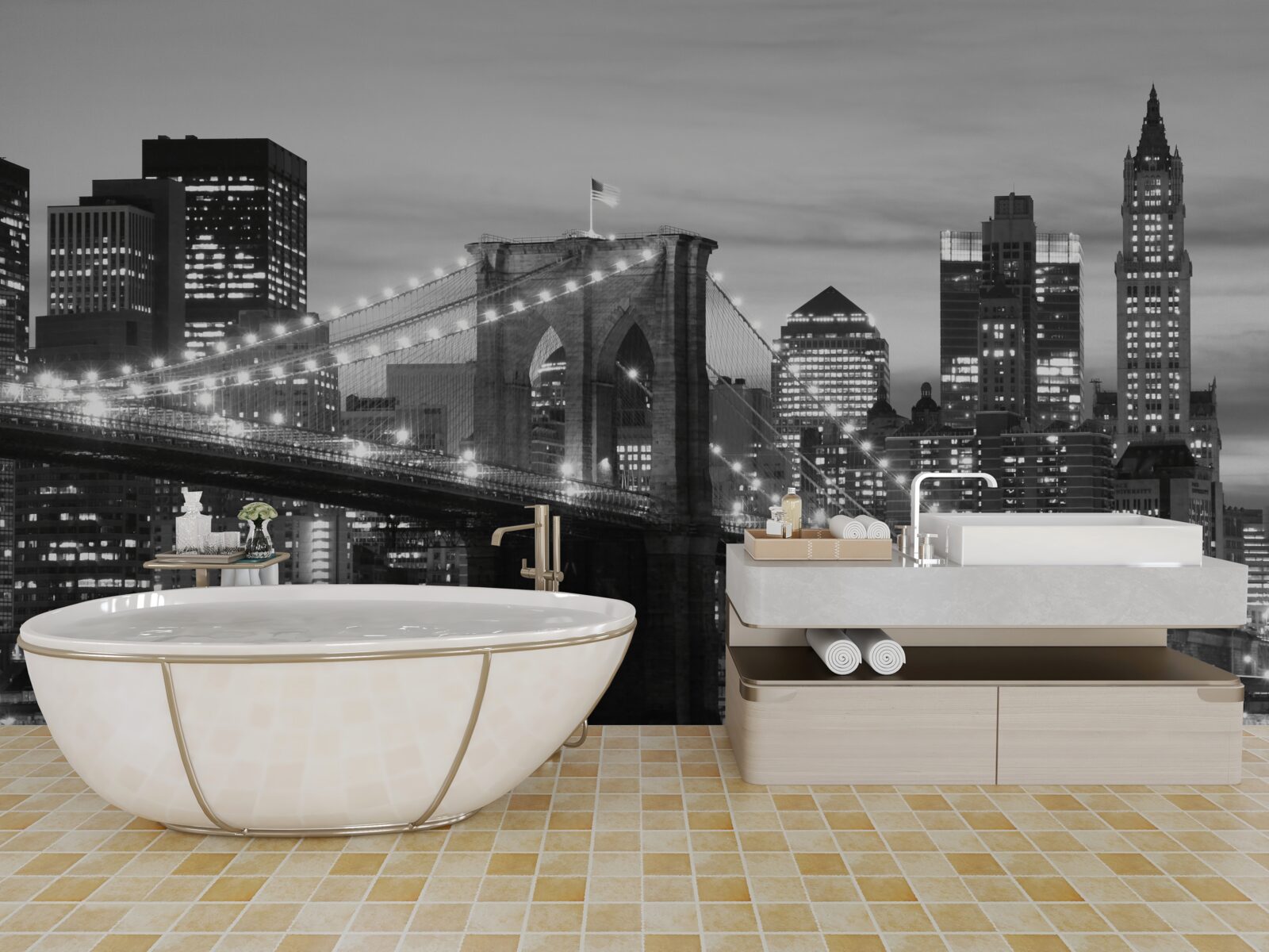 Fotobehang brooklyn bridge in zwart-wit