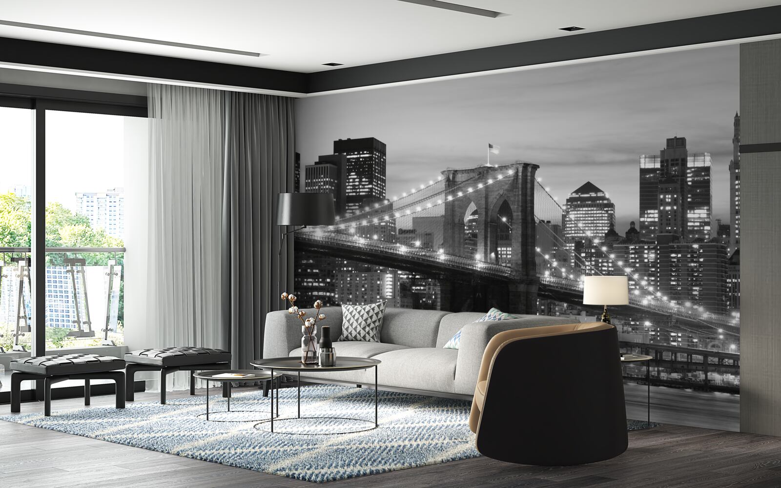 Fotobehang brooklyn bridge in zwart-wit