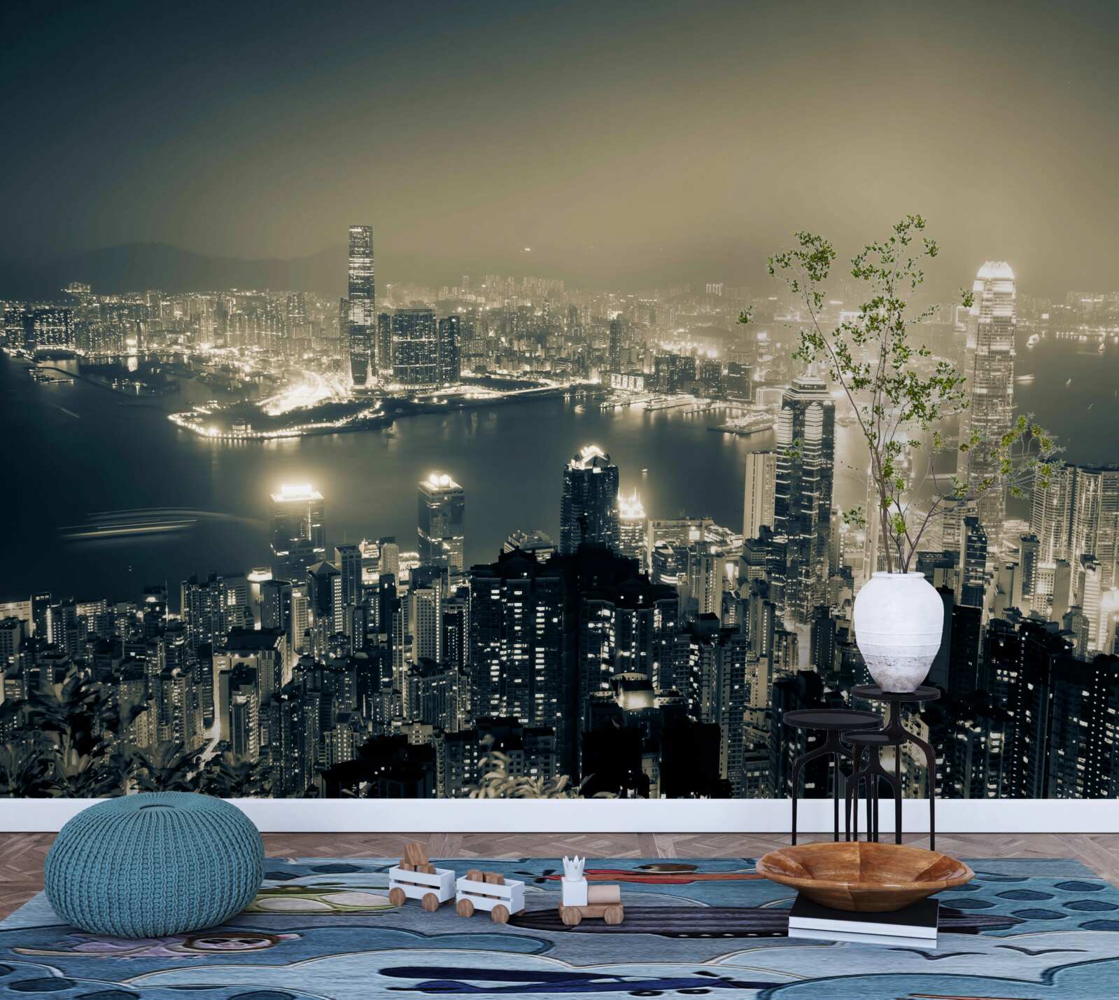 Fotobehang panoramisch nachtzicht van hong kong