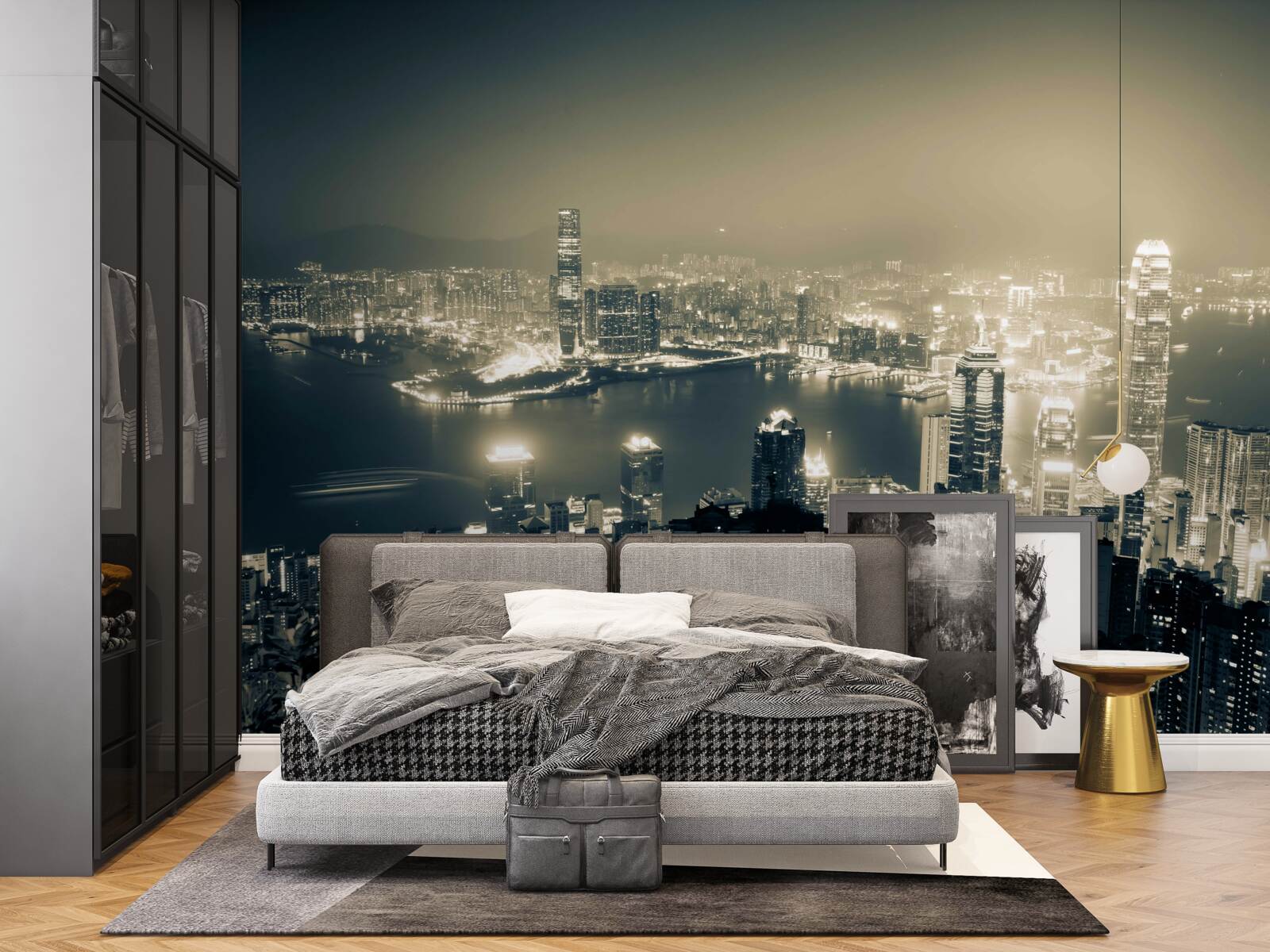 Fotobehang panoramisch nachtzicht van hong kong