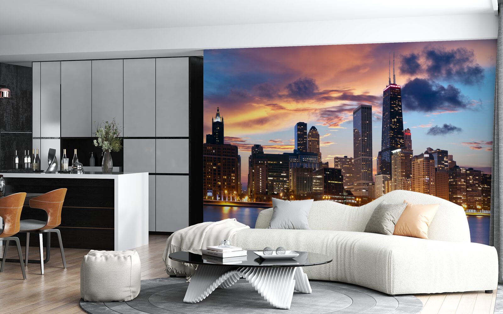 Fotobehang zonsondergang boven chicago, illinois