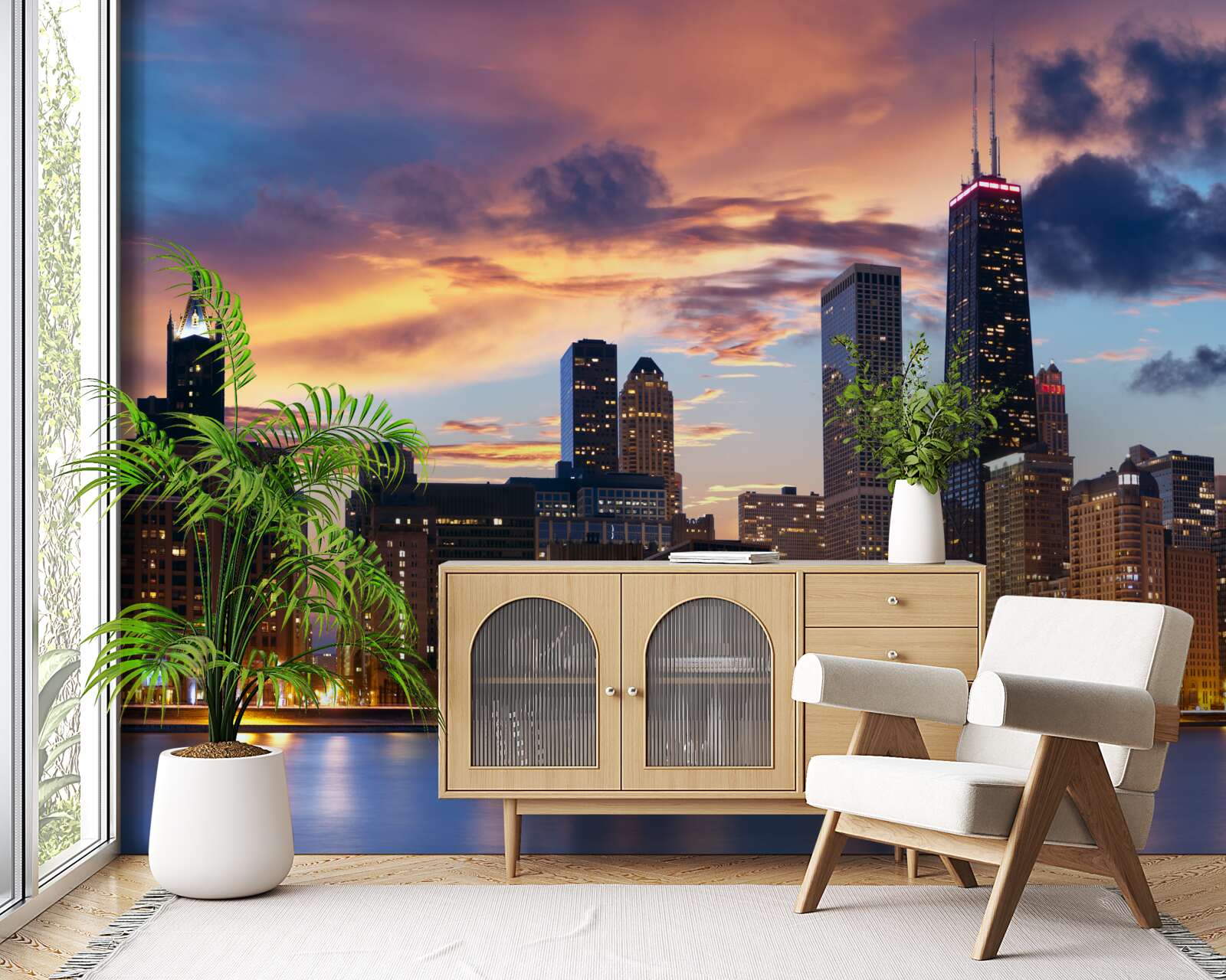 Fotobehang zonsondergang boven chicago, illinois