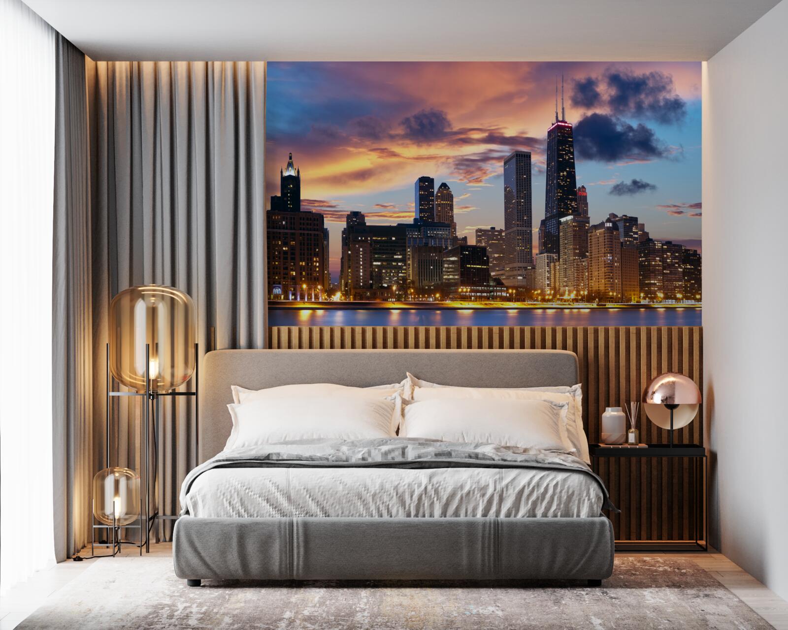 Fotobehang zonsondergang boven chicago, illinois