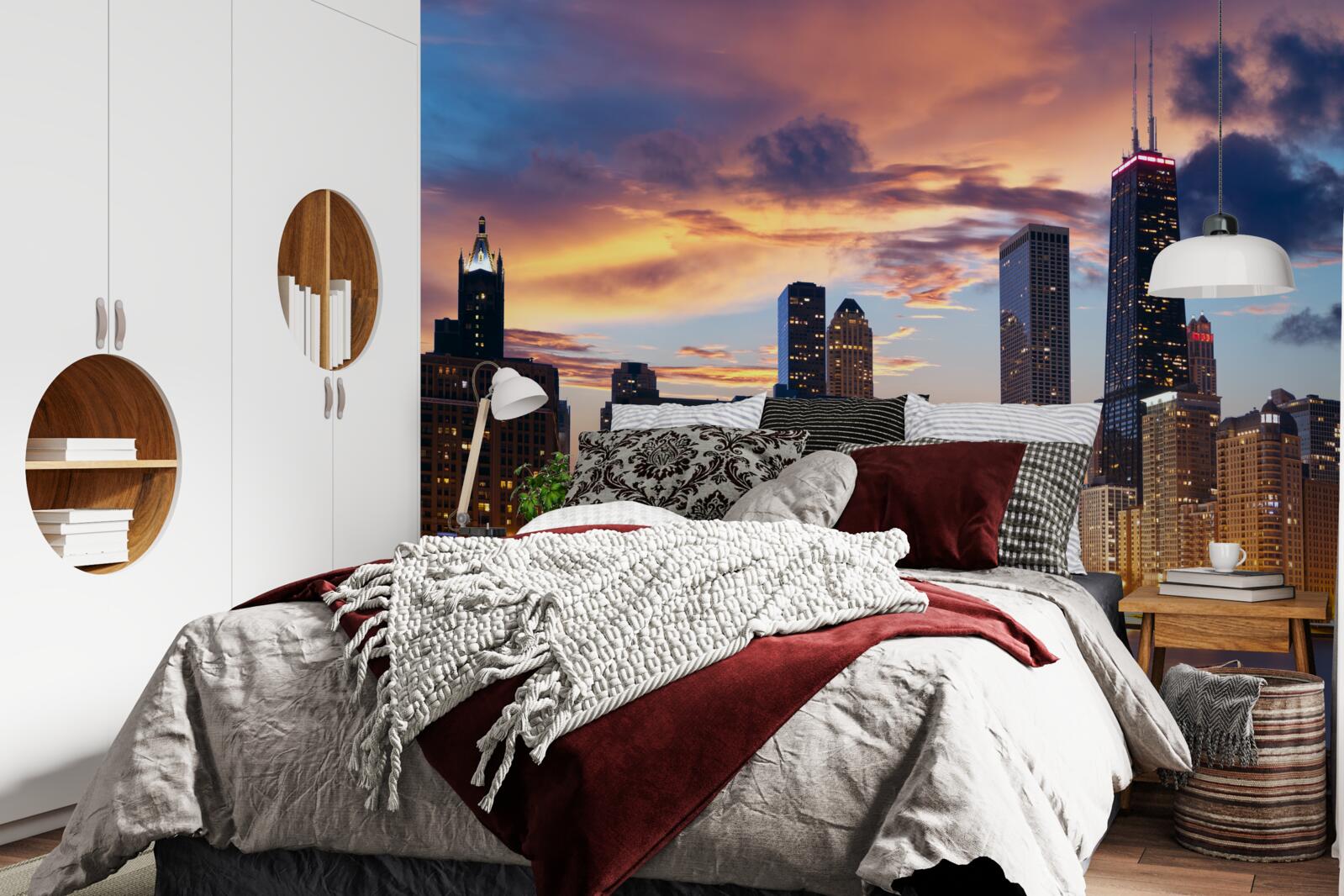 Fotobehang zonsondergang boven chicago, illinois