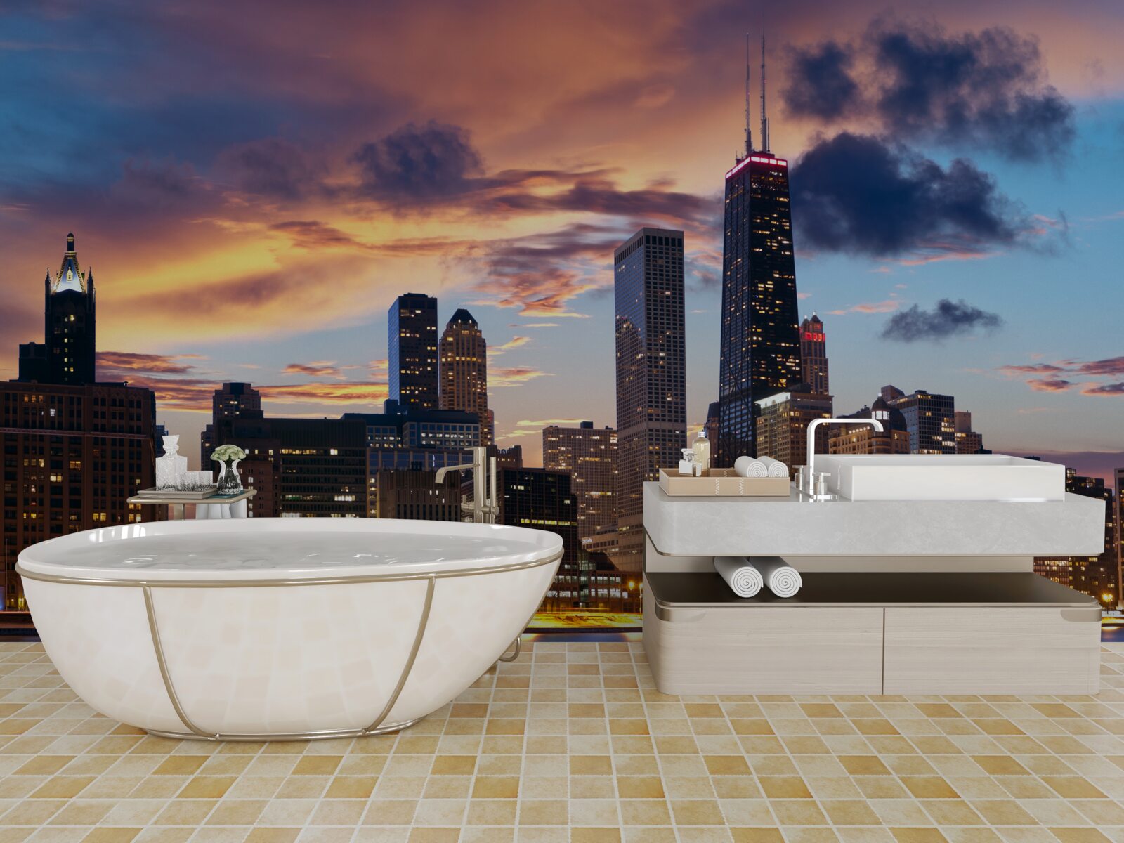 Fotobehang zonsondergang boven chicago, illinois