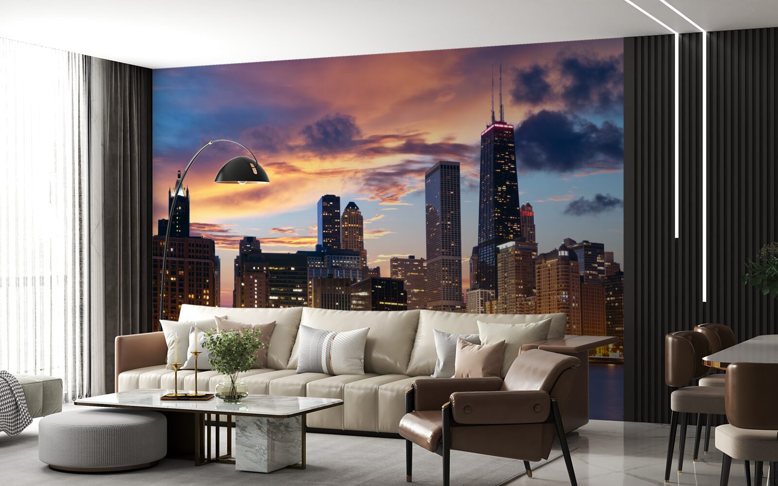 Fotobehang zonsondergang boven chicago, illinois