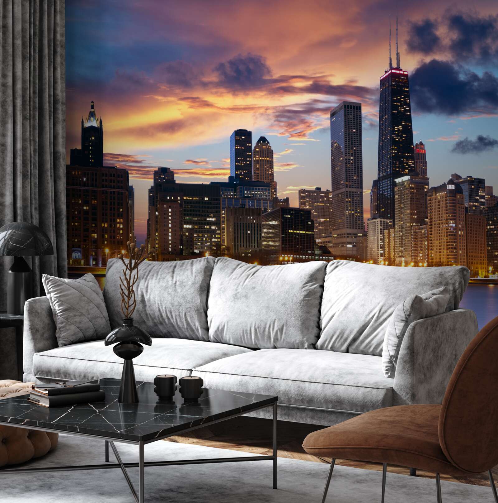 Fotobehang zonsondergang boven chicago, illinois