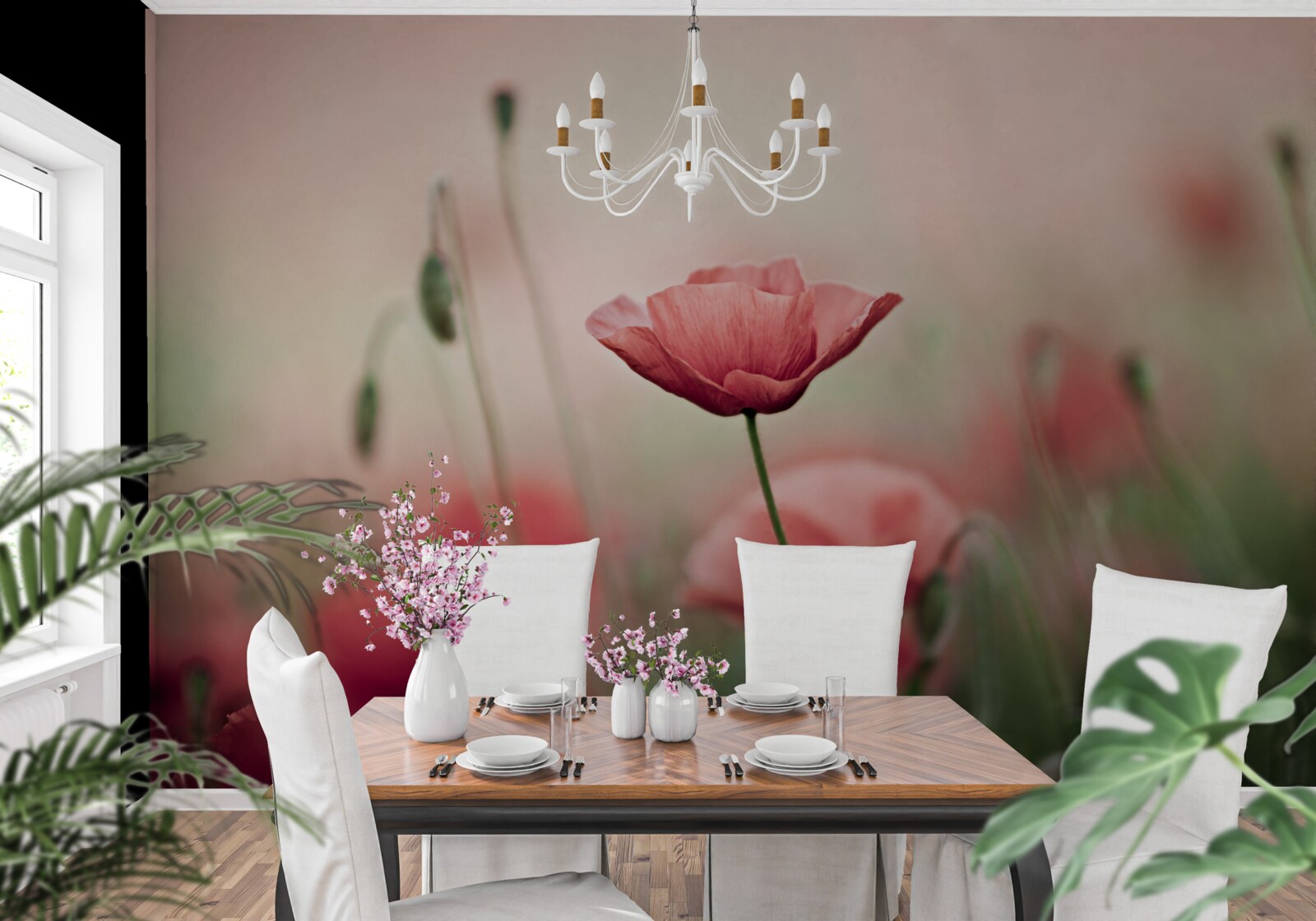 Fotobehang eenzame en kwetsbare klaprozen