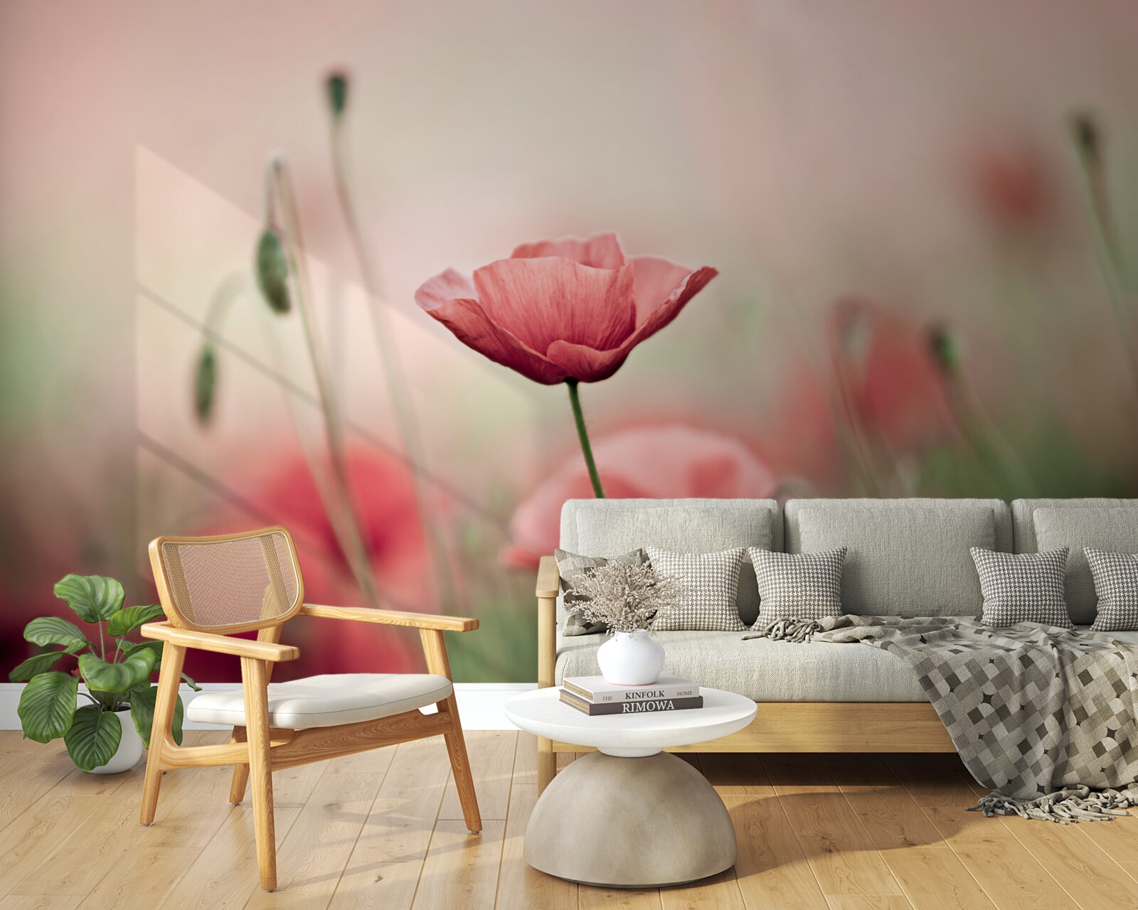 Fotobehang eenzame en kwetsbare klaprozen