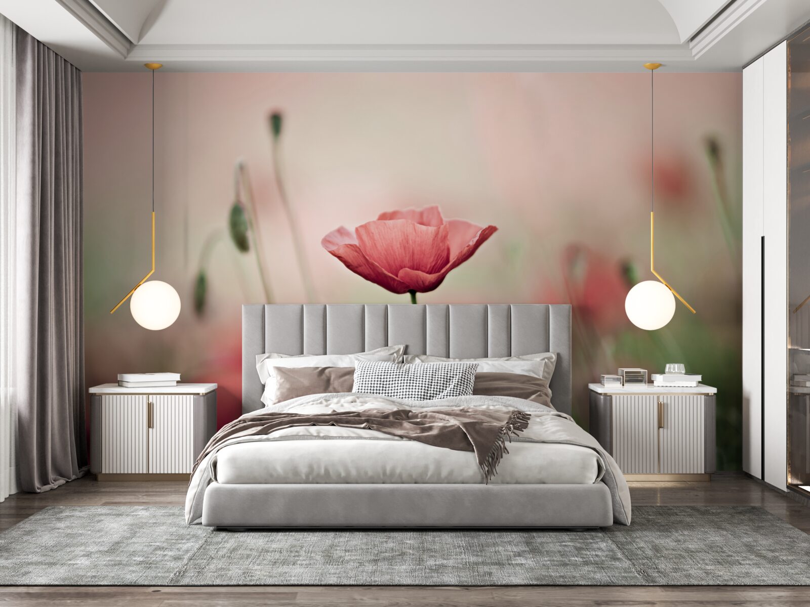 Fotobehang eenzame en kwetsbare klaprozen