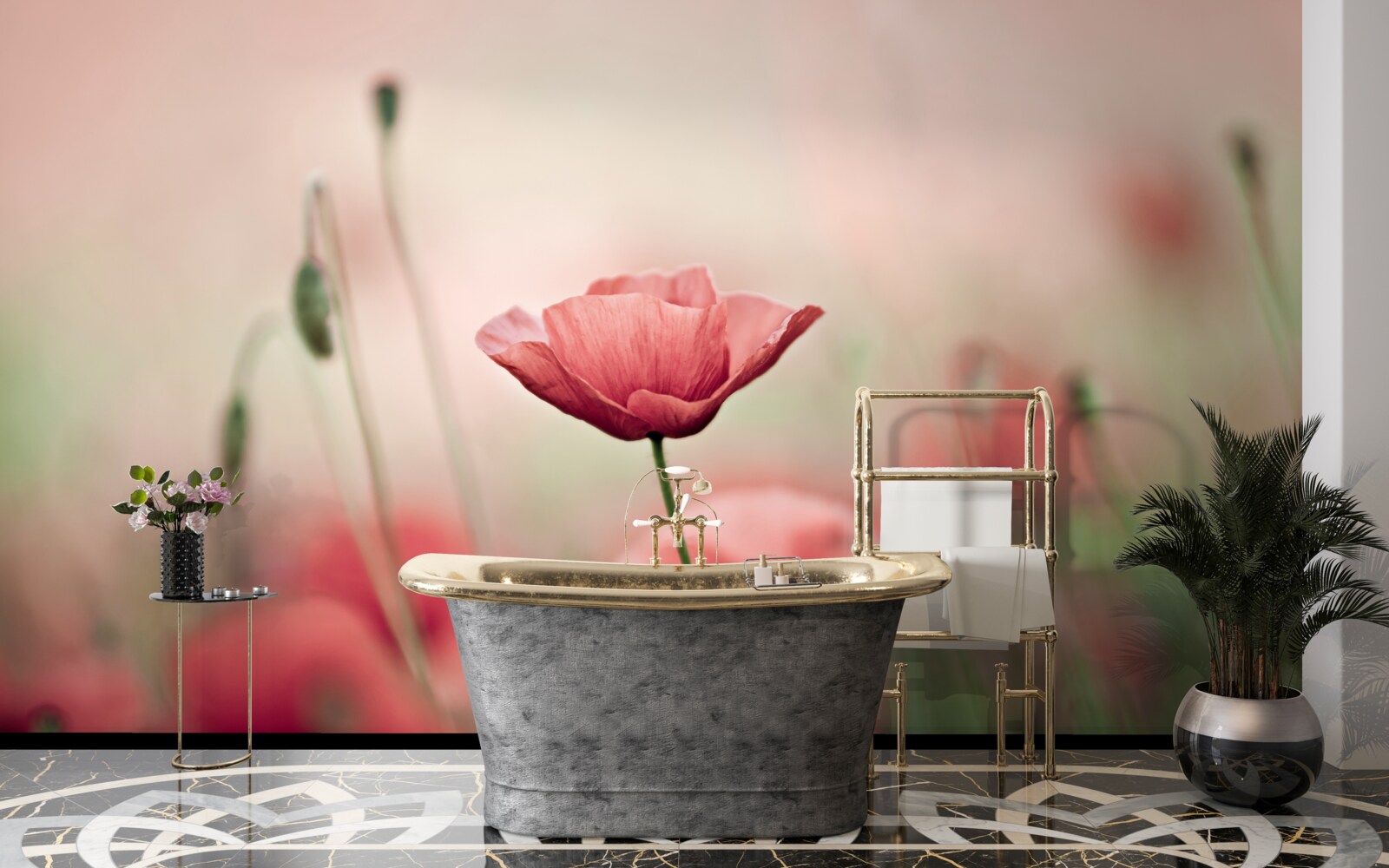 Fotobehang eenzame en kwetsbare klaprozen