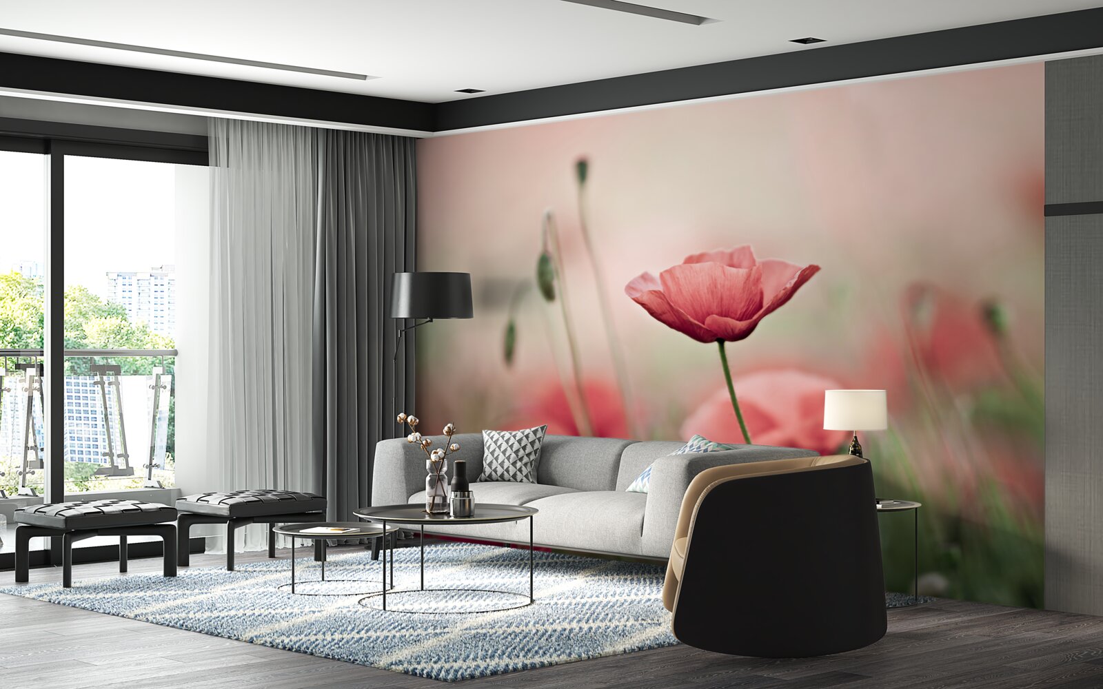 Fotobehang eenzame en kwetsbare klaprozen