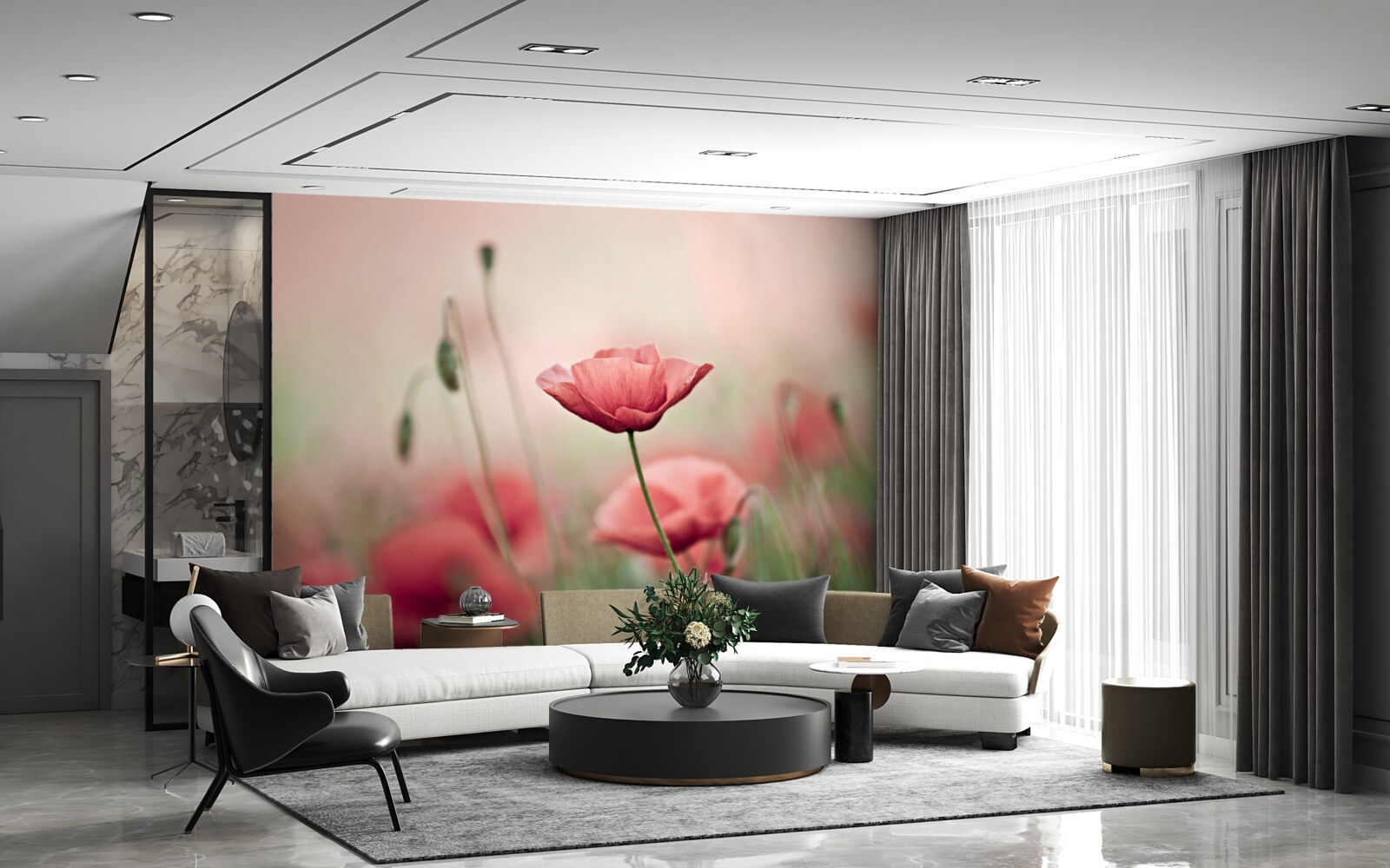 Fotobehang eenzame en kwetsbare klaprozen