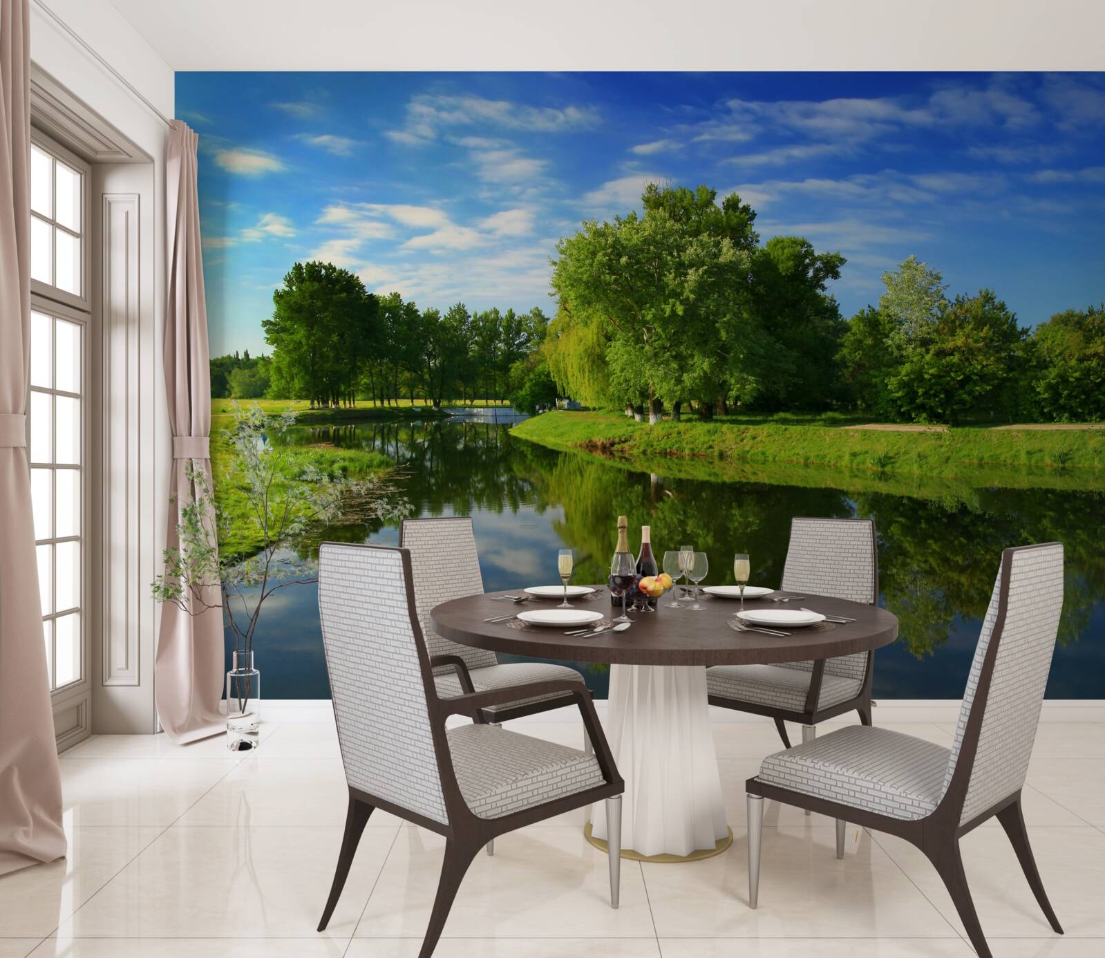 Fotobehang de rivier wordt omringd door bomen