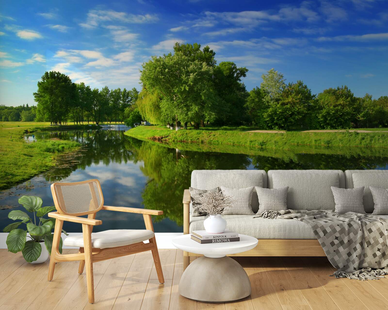 Fotobehang de rivier wordt omringd door bomen