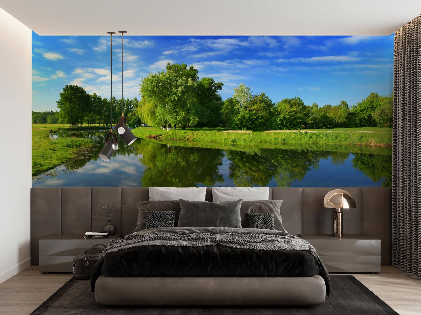 Fotobehang de rivier wordt omringd door bomen