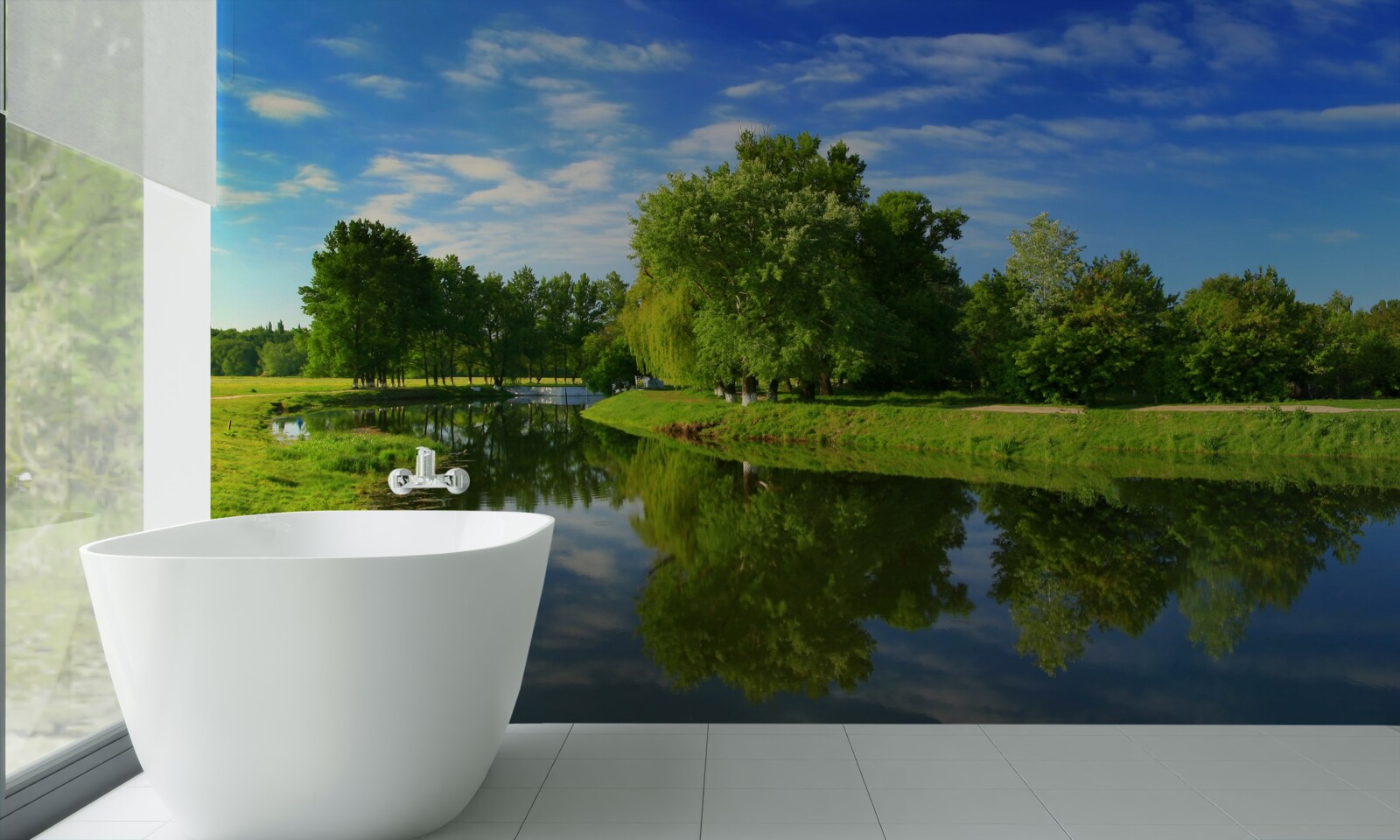 Fotobehang de rivier wordt omringd door bomen