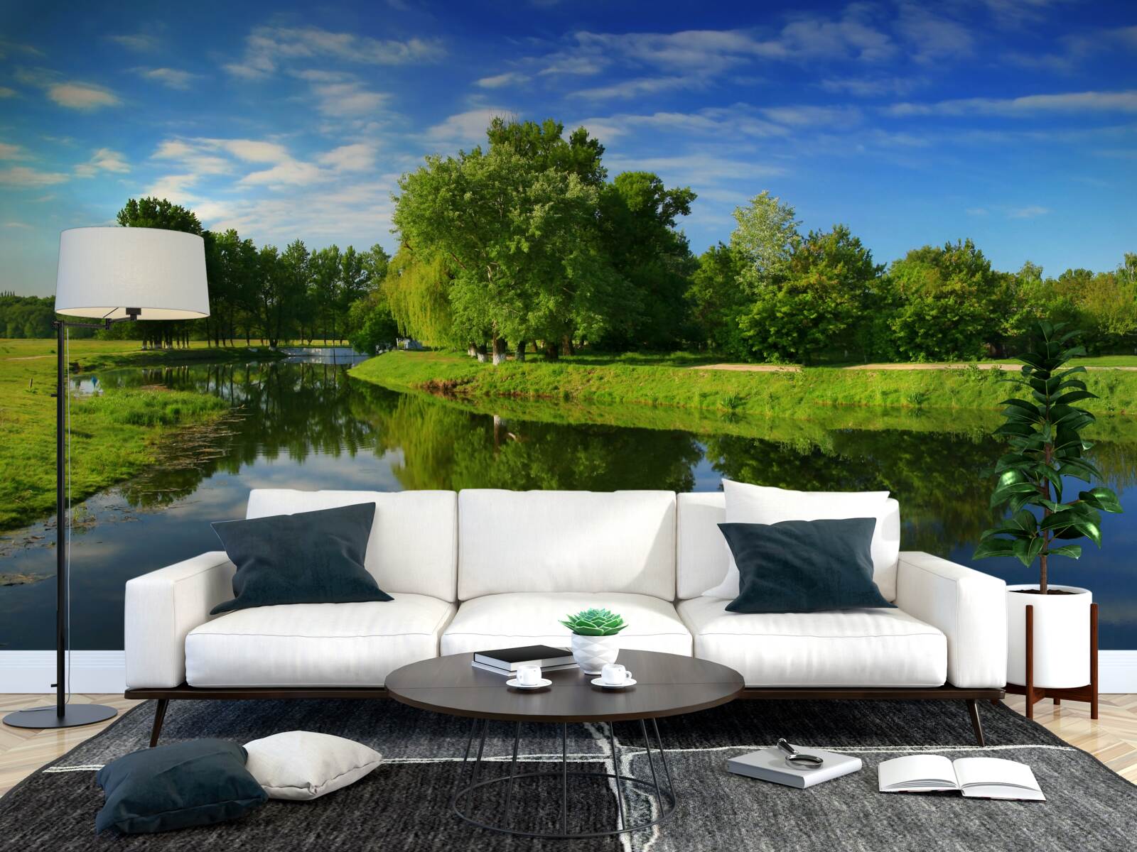 Fotobehang de rivier wordt omringd door bomen