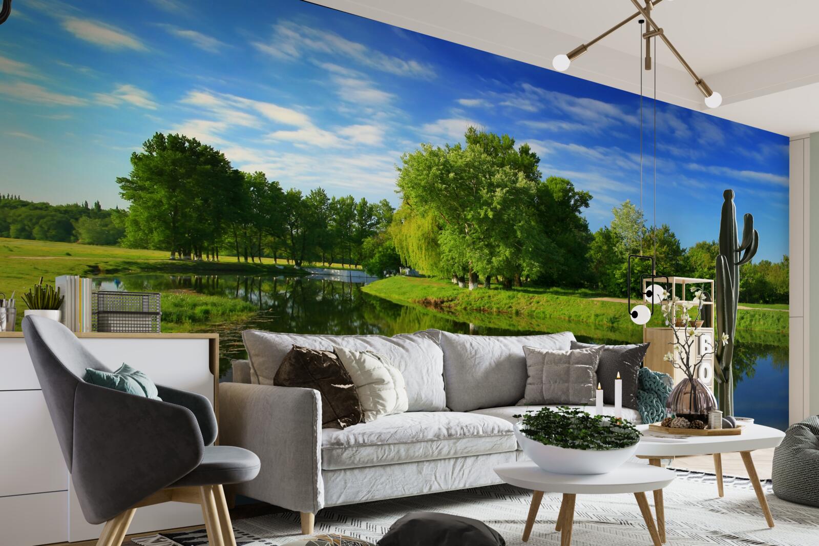 Fotobehang de rivier wordt omringd door bomen