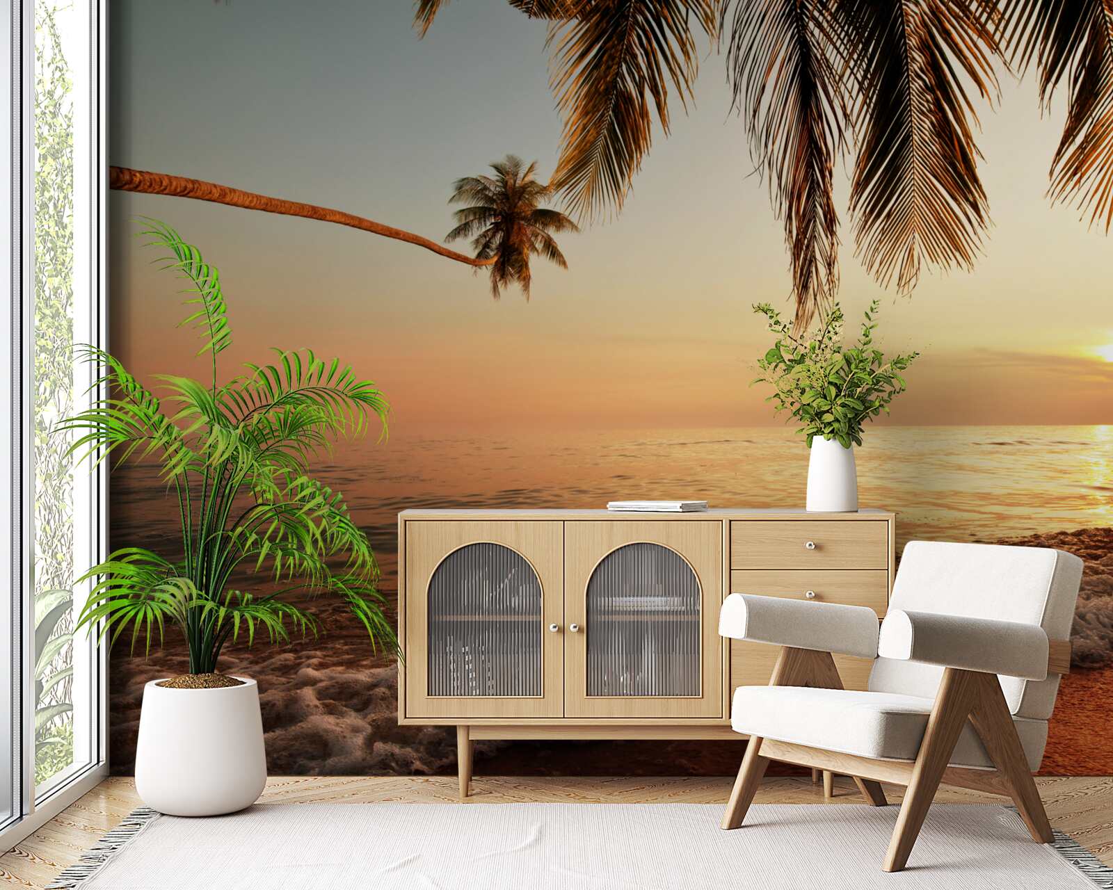 Fotobehang tropisch eiland bij zonsondergang