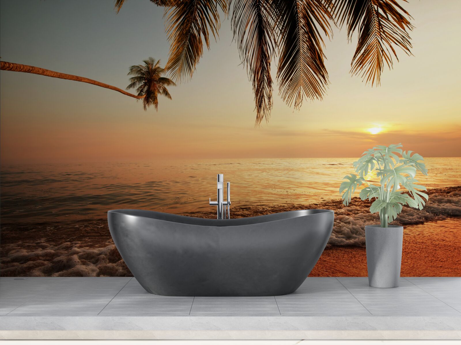 Fotobehang tropisch eiland bij zonsondergang