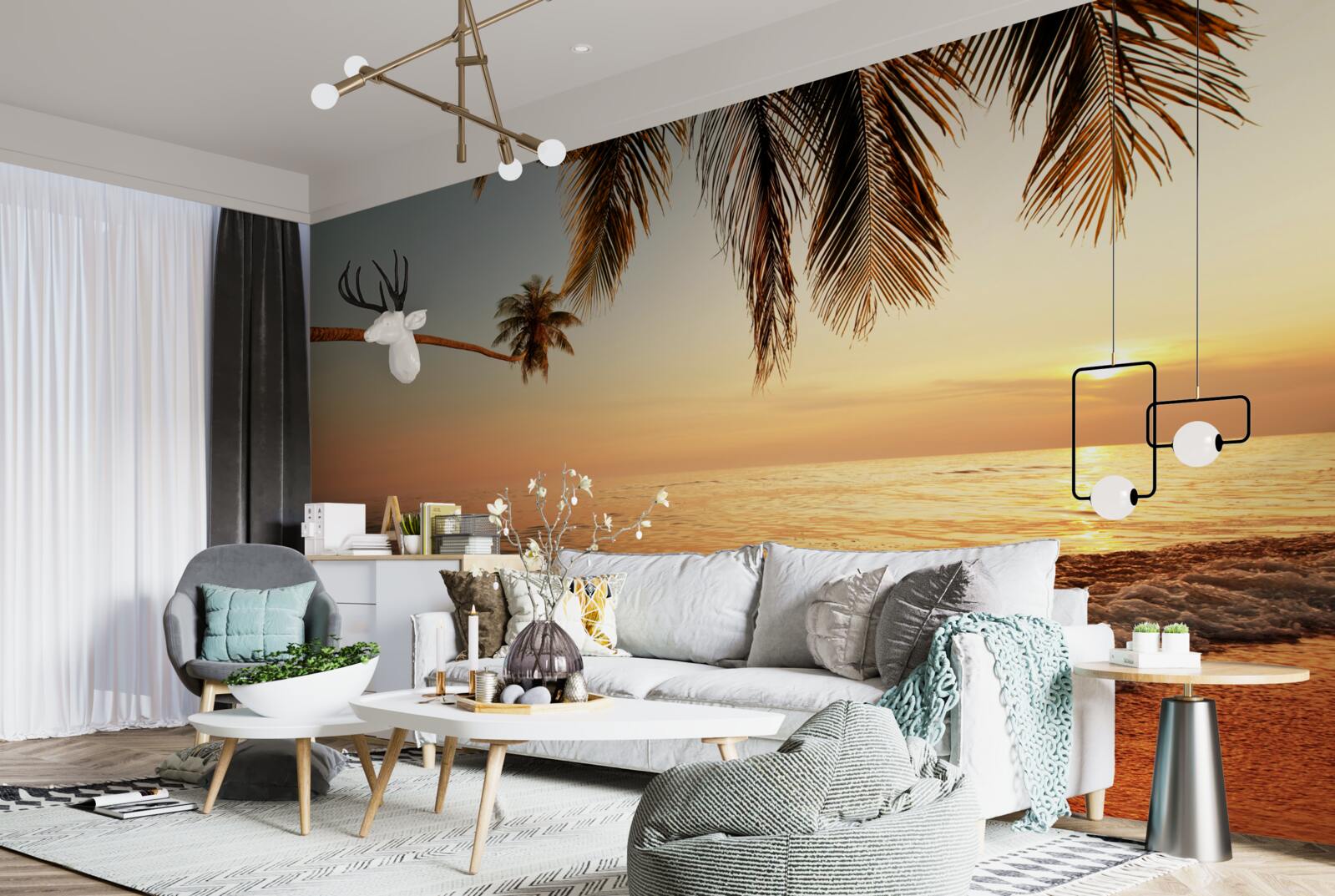 Fotobehang tropisch eiland bij zonsondergang