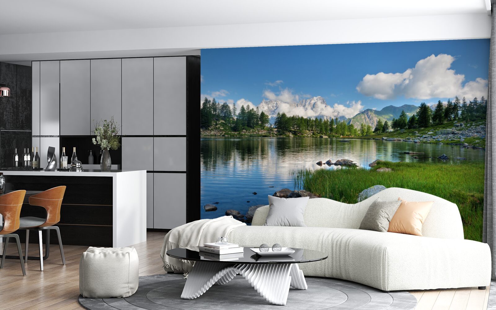 Fotobehang een zomers voorproefje van een rustige bergrivier