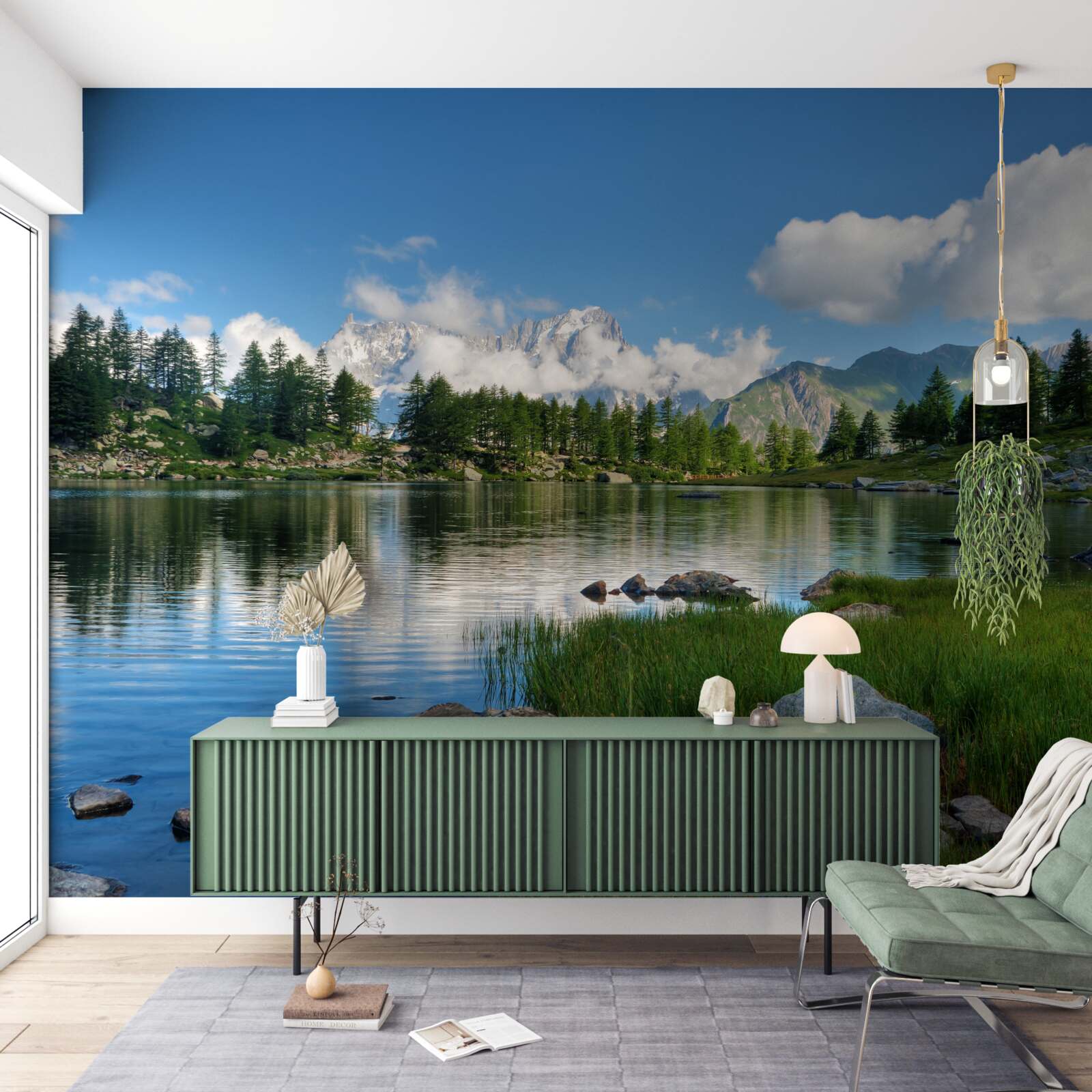 Fotobehang een zomers voorproefje van een rustige bergrivier