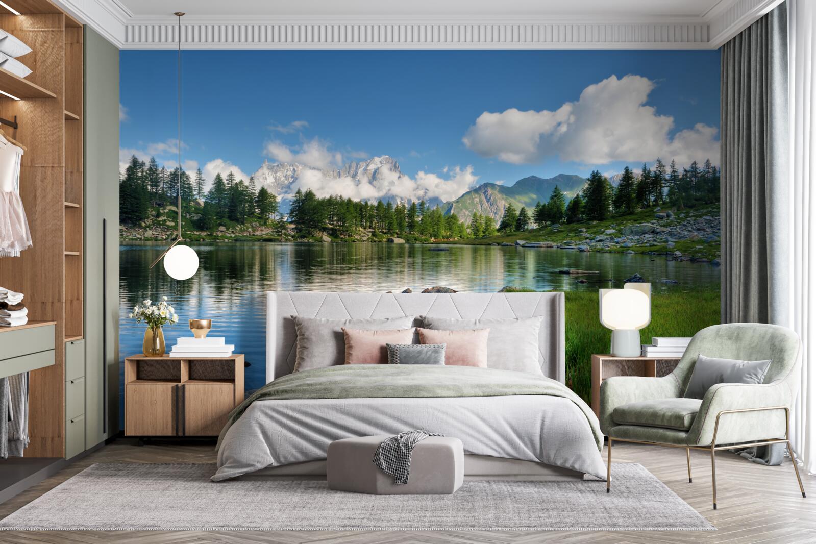 Fotobehang een zomers voorproefje van een rustige bergrivier