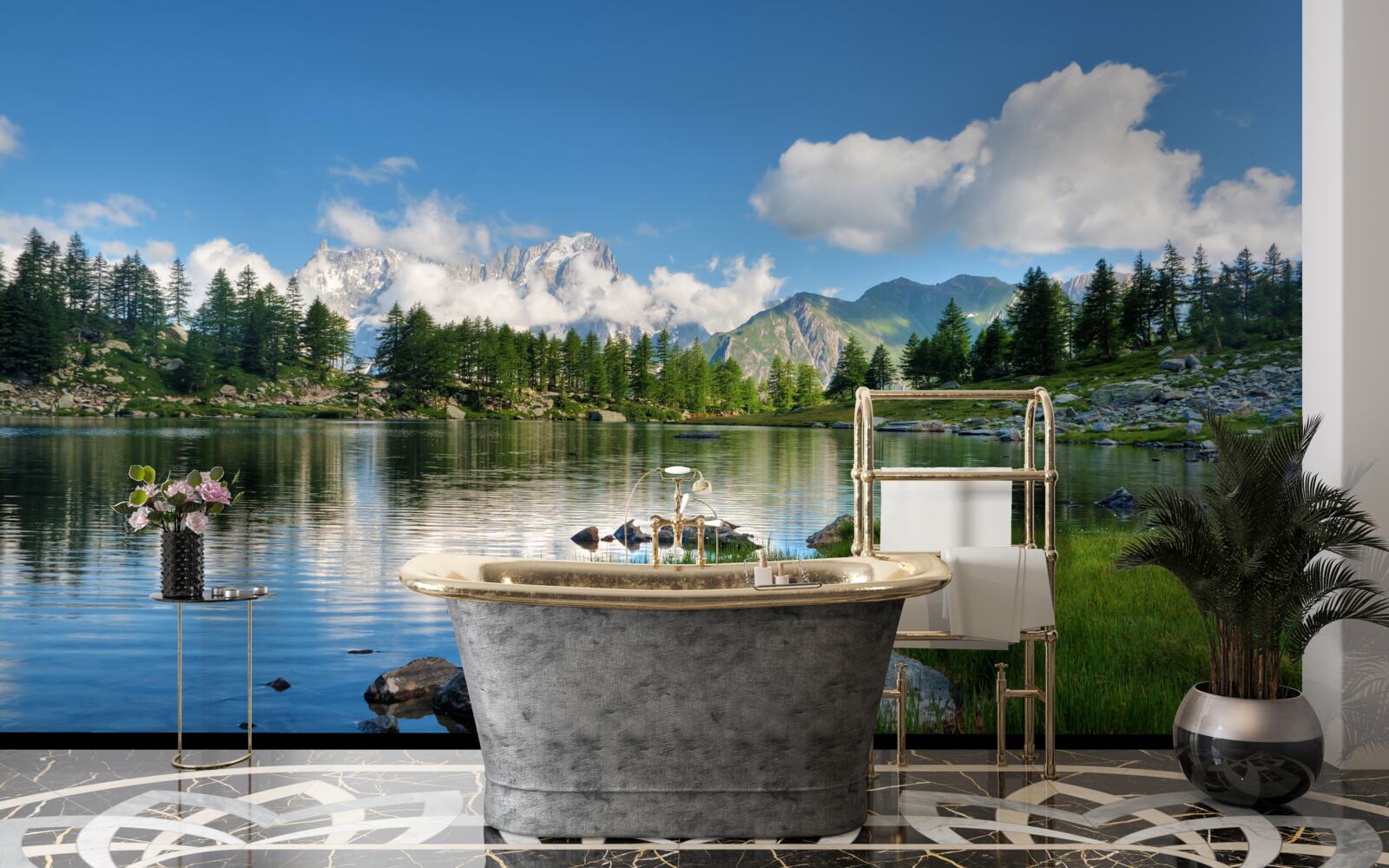 Fotobehang een zomers voorproefje van een rustige bergrivier