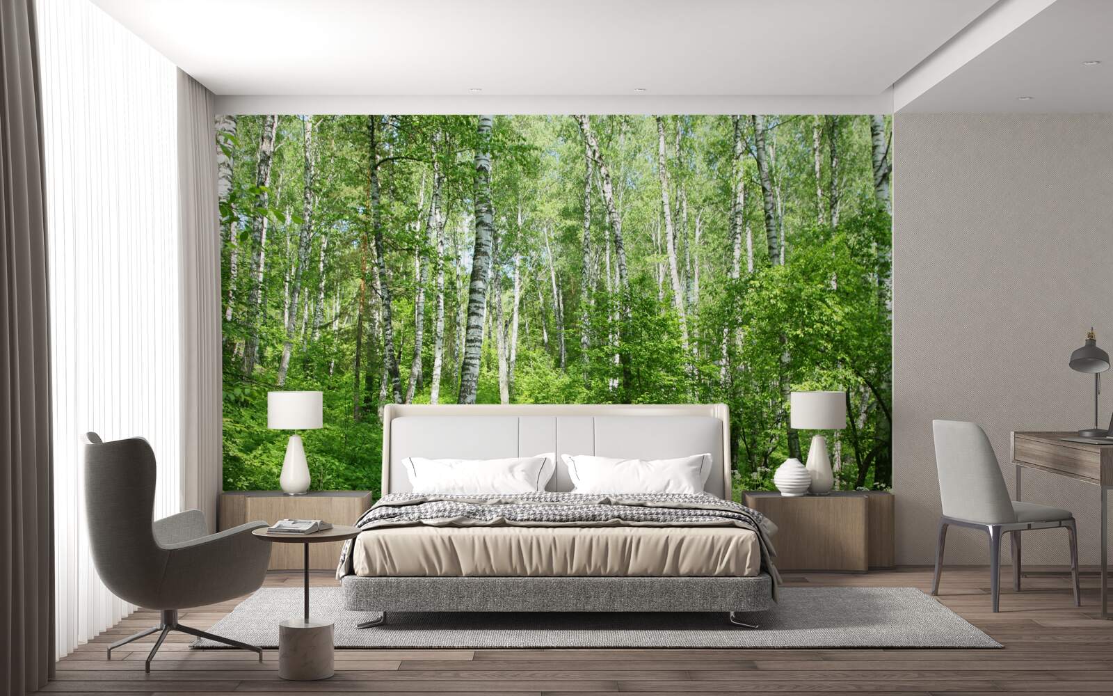 Fotobehang Pad door het berkenbos tijdens het zomerseizoen