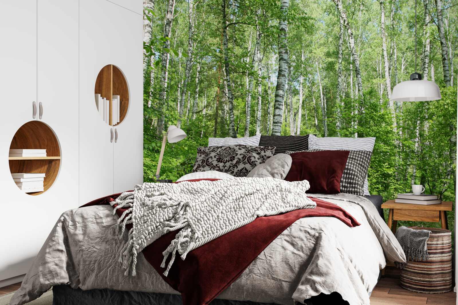 Fotobehang Pad door het berkenbos tijdens het zomerseizoen