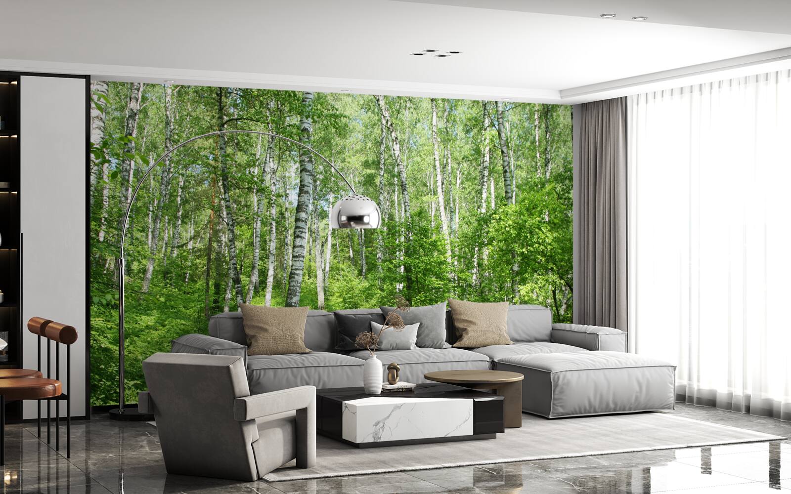 Fotobehang Pad door het berkenbos tijdens het zomerseizoen