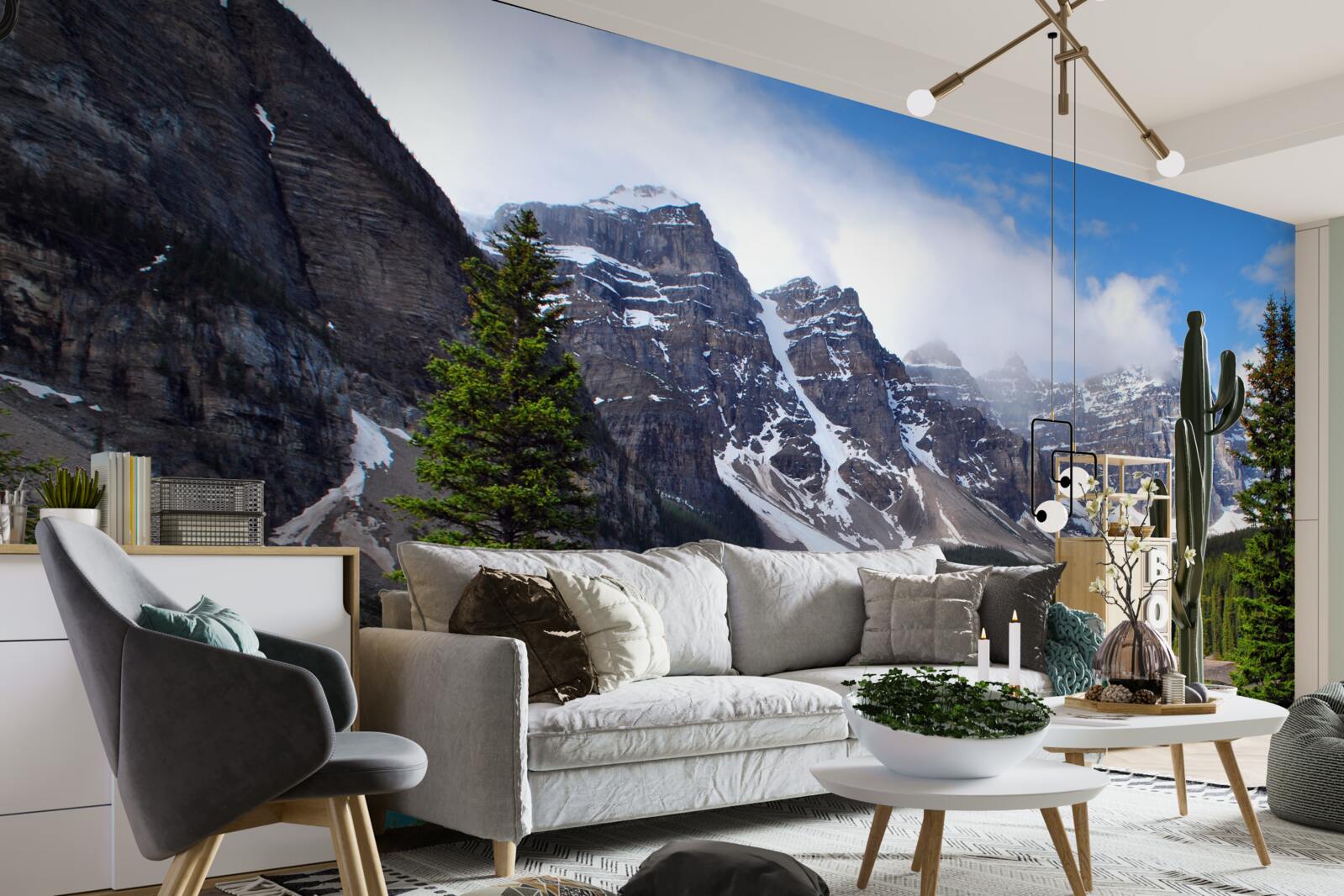 Fotobehang een meer met blauw water aan de voet van bergtoppen