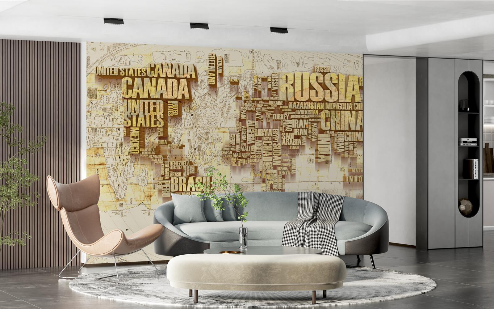 Fotobehang wereldbol bestaat uit de namen van landen