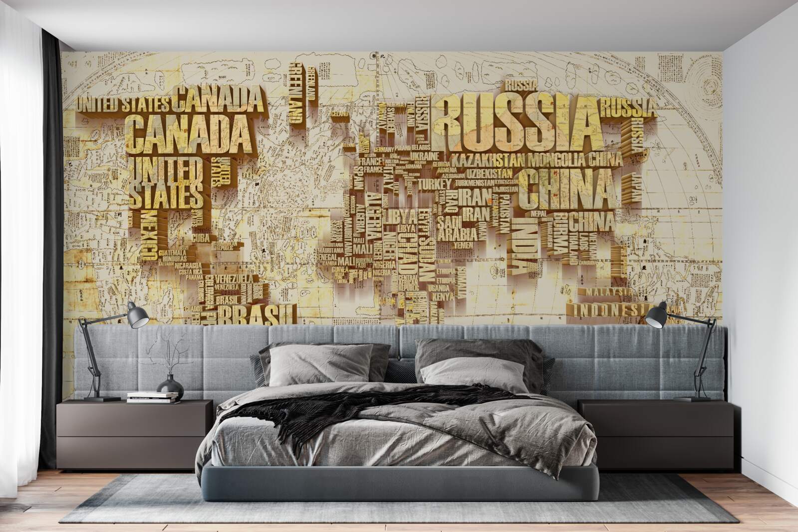 Fotobehang wereldbol bestaat uit de namen van landen